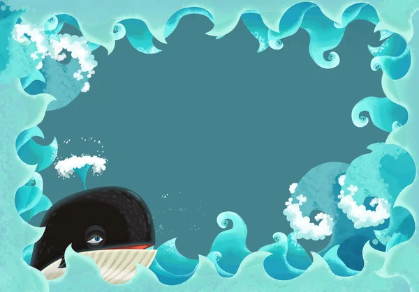Sanatsal karikatür çerçeve - dalgaları balina ile — Stok fotoğraf