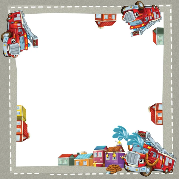 Artistic cartoon frame happy fire truck — Stock Photo, Image