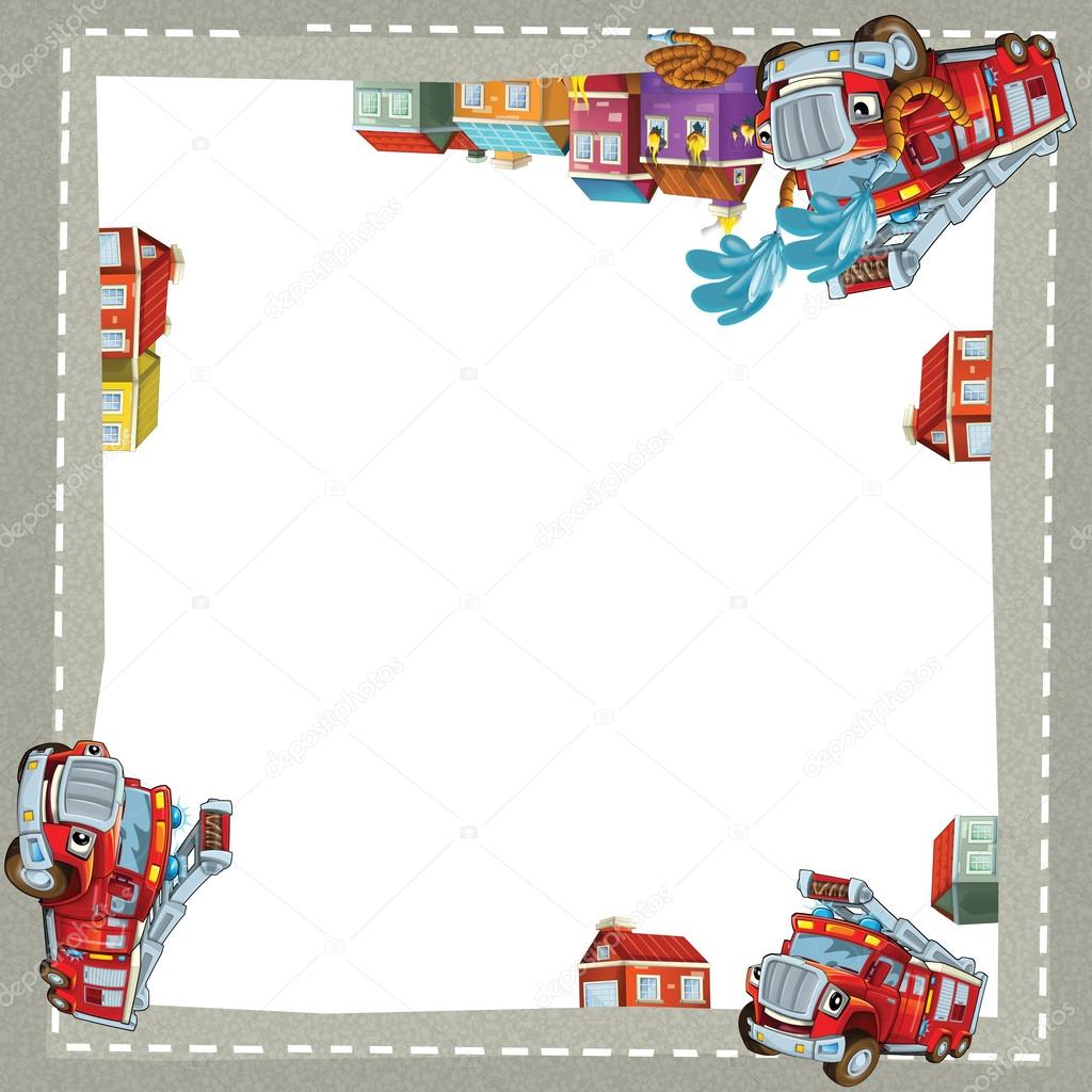 Artistic cartoon frame with happy cars