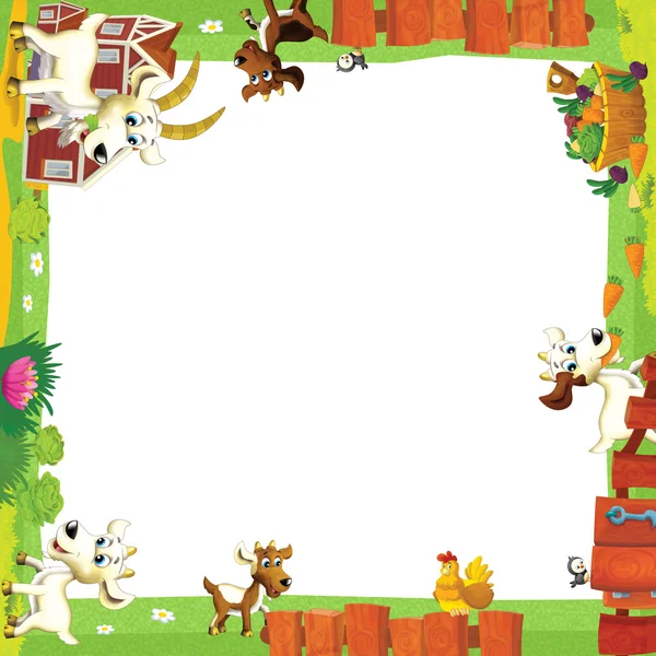 Marco artístico de dibujos animados con animales en una granja — Foto de Stock