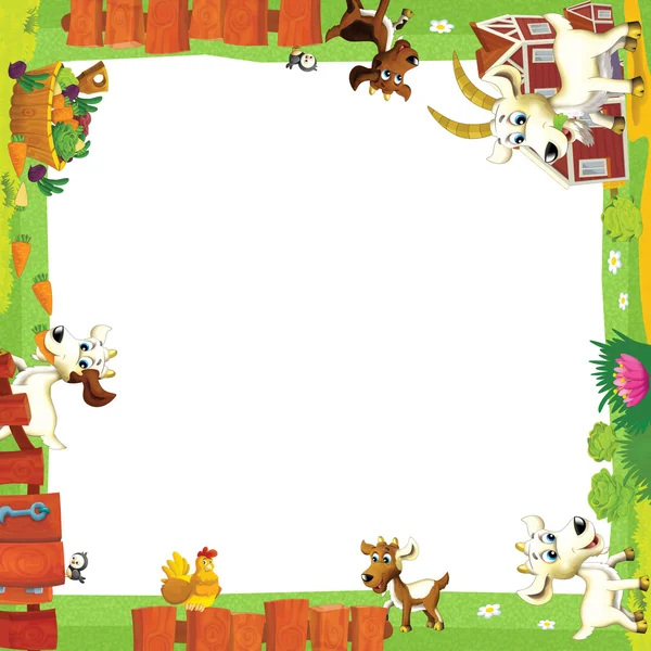 Moldura de desenho animado artístico com animais em uma fazenda — Fotografia de Stock
