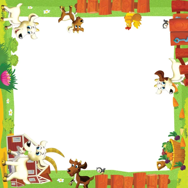 Artistic cartoon frame with animals on a farm — Stock Photo, Image