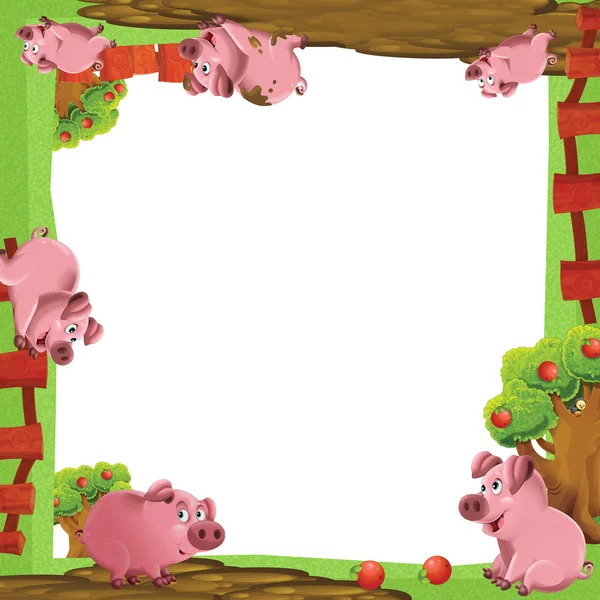 Moldura de desenho animado artístico com animais em uma fazenda — Fotografia de Stock