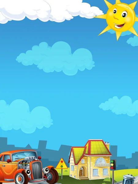 Cartoon city look with hotrod — Stok Foto