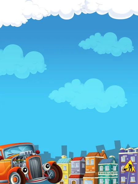 Cartoon city look with hotrod — Stock Photo, Image