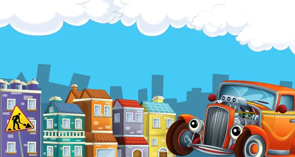 Cartoon city look with hotrod — Stock Photo, Image