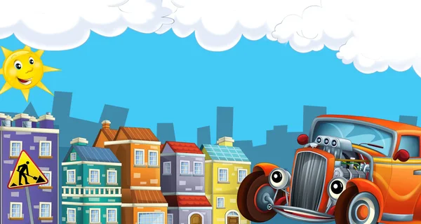 Cartoon city look with hotrod — Stock Photo, Image