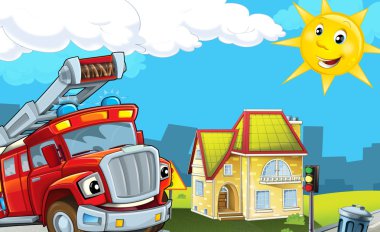 Kırmızı itfaiye şehirde sürüş