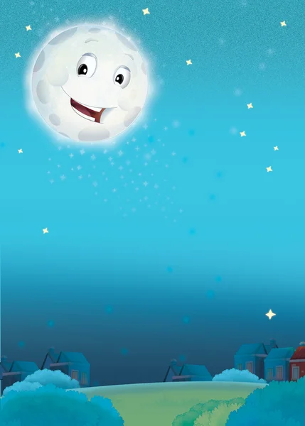 Cartoon smiling moon by the night — Stock Photo, Image