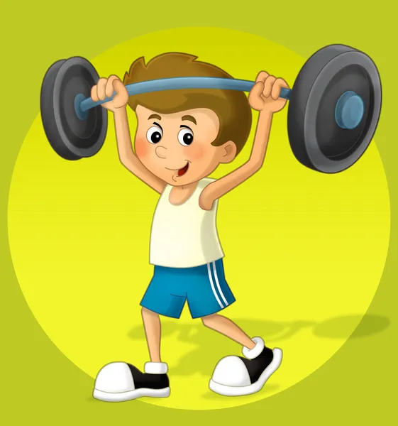 El niño ilustración en el gimnasio - levantamiento de peso —  Fotos de Stock