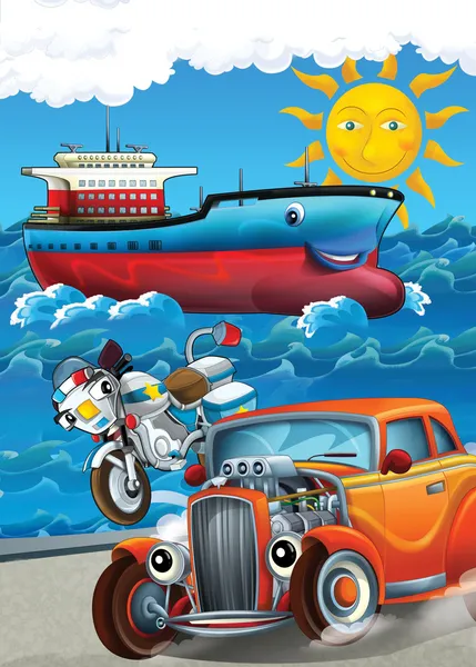 Car, bike and swimming mashines - Illustration for children — Stock Photo, Image