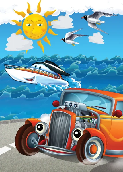 Car and swimming mashines - Illustration for children — Stock Photo, Image