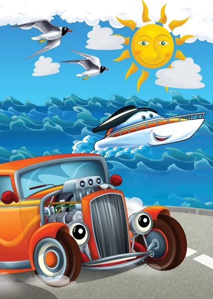 Car and swimming mashines - Illustration for children — Stock Photo, Image