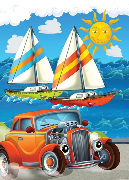 Mashines de voiture et de natation - Illustration pour enfants — Photo