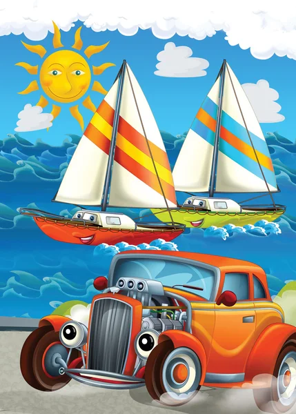 Mashine per auto e nuoto - Illustrazione per bambini — Foto Stock