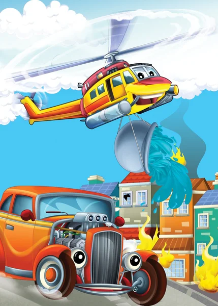 Az autó, és a repülő gép - illusztráció a gyerekeknek — Stock Fotó