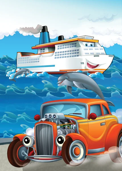 Car and swimming mashines - Illustration for children — Stock Photo, Image