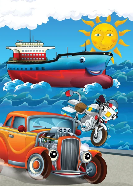 Car, bike and swimming mashines - Illustration for children — Stock Photo, Image