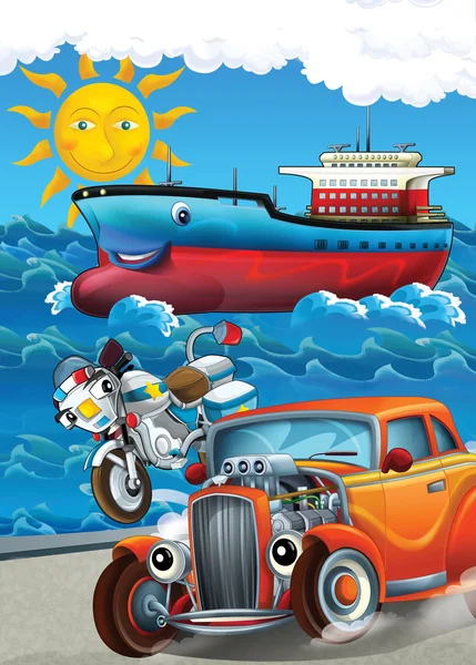 Car, bike and swimming mashines - Illustration for children — Stock Photo, Image