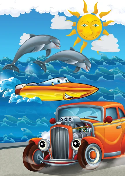 Auto a plavání mashines - ilustrace pro děti — Stock fotografie