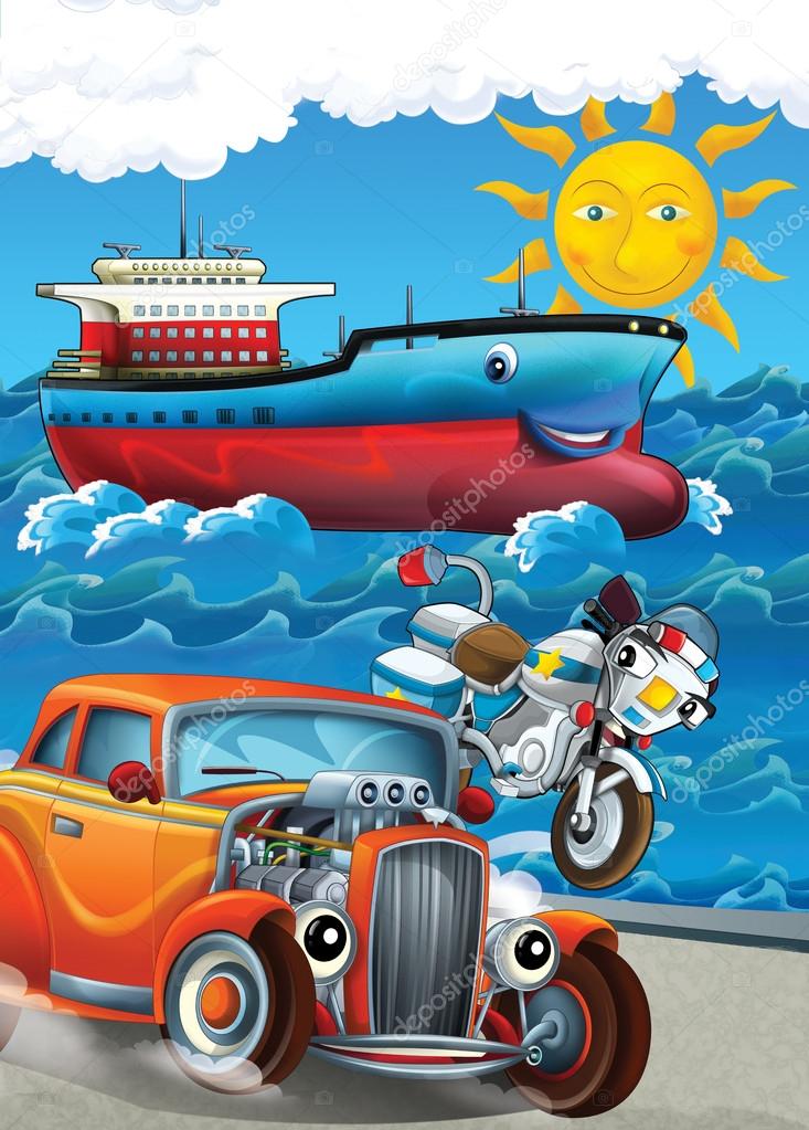 Car, bike and swimming mashines - Illustration for children