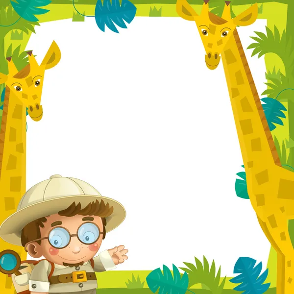 The cartoon funny frame - with wild animals - illustration for the children — Stock Photo, Image