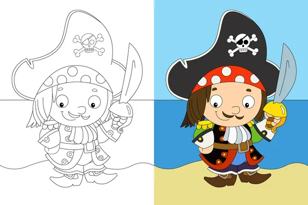 The coloring page - pirate captain - illustration for the children — Stock Photo, Image