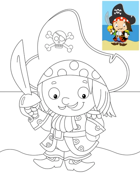 The coloring page - pirate captain - illustration for the children — Stock Photo, Image