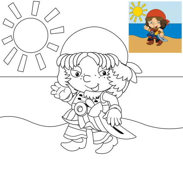 La pagina da colorare pirata illustrazione per i bambini — Foto Stock