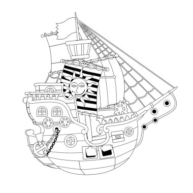 çizgi film çerçevesini korsan gemi - çizim çocuklar için
