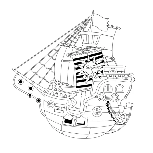 Cadre de dessin animé bateau pirate - illustration pour les enfants — Photo