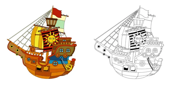 Nave pirata cornice cartone animato - illustrazione per i bambini — Foto Stock