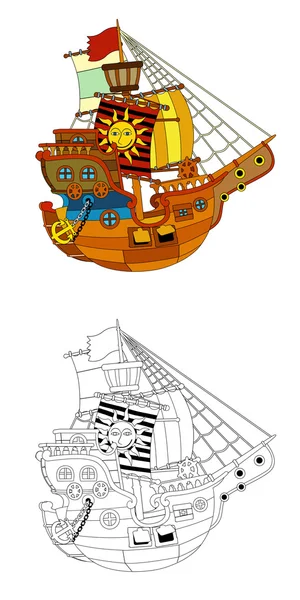 Desenhos animados navio pirata quadro - ilustração para as crianças — Fotografia de Stock