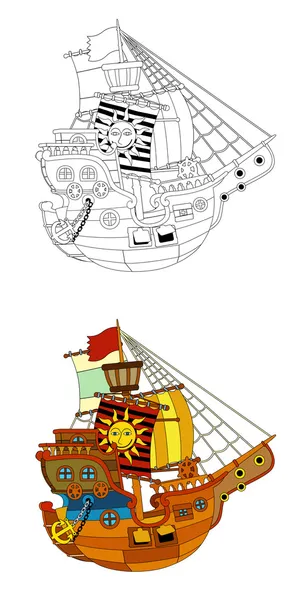 Dibujos animados marco barco pirata - ilustración para los niños — Foto de Stock