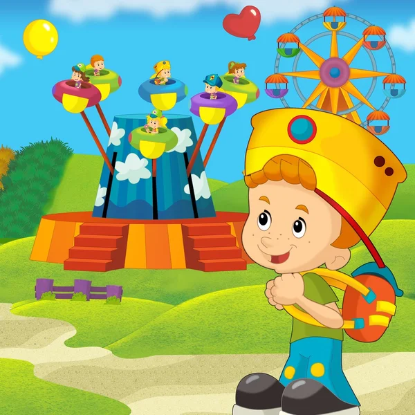 Illustration av ett barn i en park carousel — Stockfoto