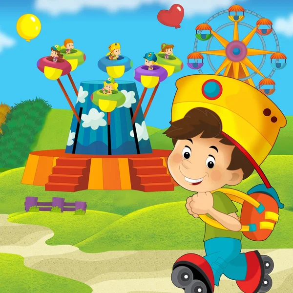 Illustratie van een kind in een park carrousel — Stockfoto
