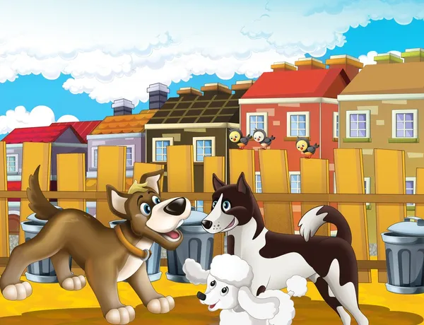 La pandilla de perros de dibujos animados teniendo una reunión — Foto de Stock