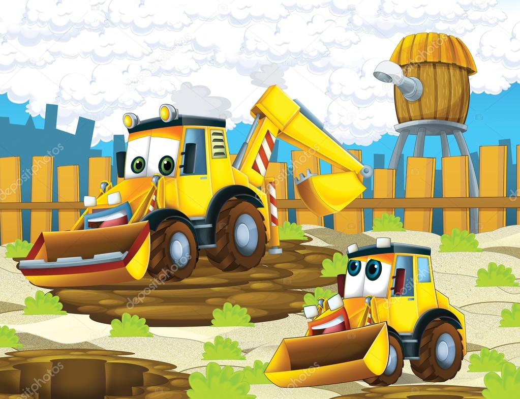 The cartoon digger illustration for the children Stock Photo by