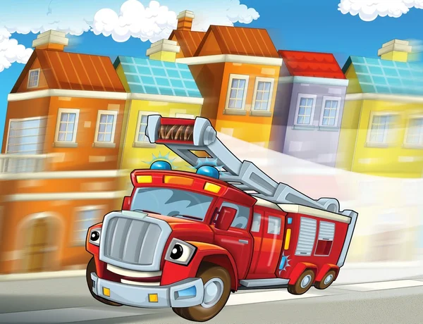 The red firetruck - duty - illustration for the children — Stock Photo, Image