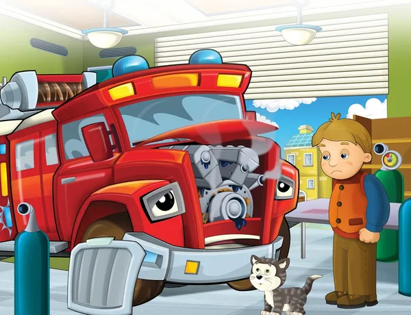 The red firetruck - duty - illustration for the children — Stock Photo, Image