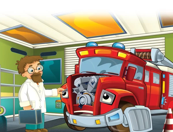 Hasičské auto kreslené - ilustrace pro děti — Stock ...
