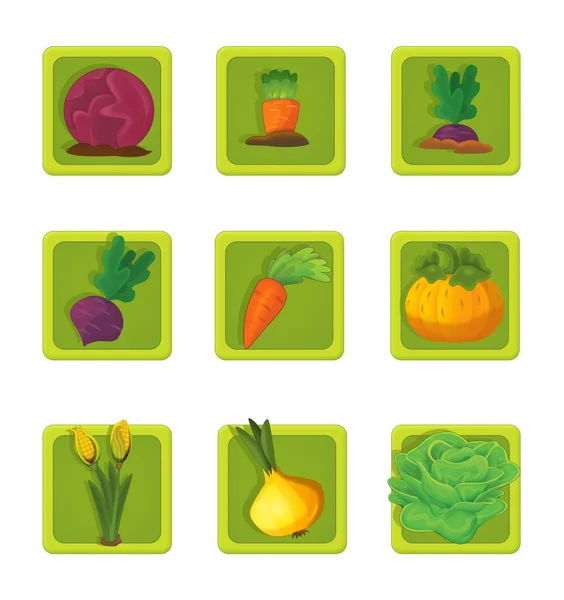 Verduras. Conjunto de 9 iconos web cuadrados brillantes . —  Fotos de Stock