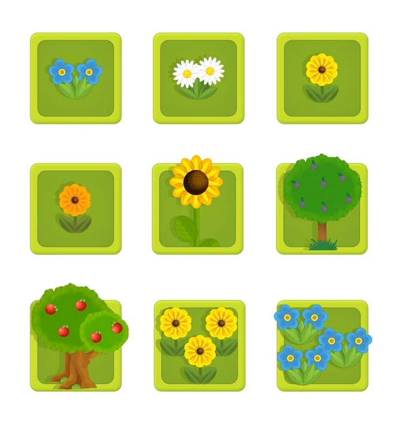 Virág és a fa. 9 fényes négyzet web ikonok. — Stock Fotó