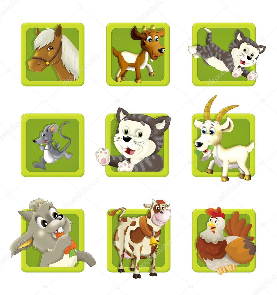 Farm. Set of 9 glossy square web icons.