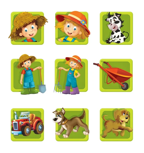 Granja. Conjunto de 9 iconos web cuadrados brillantes . — Foto de Stock