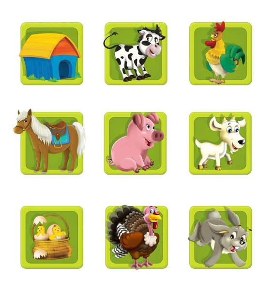 Bauernhof. Set von 9 glänzenden quadratischen Web-Symbolen. — Stockfoto