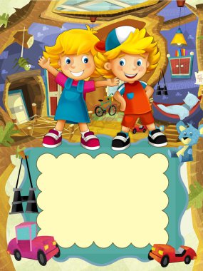 çocuklar için çizgi film etiketleri - gülen yüzler afiş - illüstrasyon