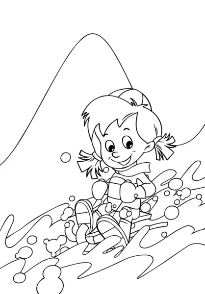 El niño en los esquís se divierten en las montañas - ocio - tiempo libre Dibujo para colorear —  Fotos de Stock