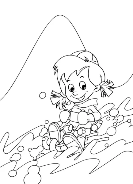 El niño en los esquís se divierten en las montañas - ocio - tiempo libre Dibujo para colorear — Foto de Stock