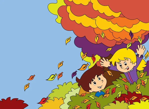 Cartoon-Kinder spielen Herbst — Stockfoto